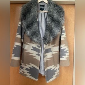 Faux, fur, and fleece lined print coat